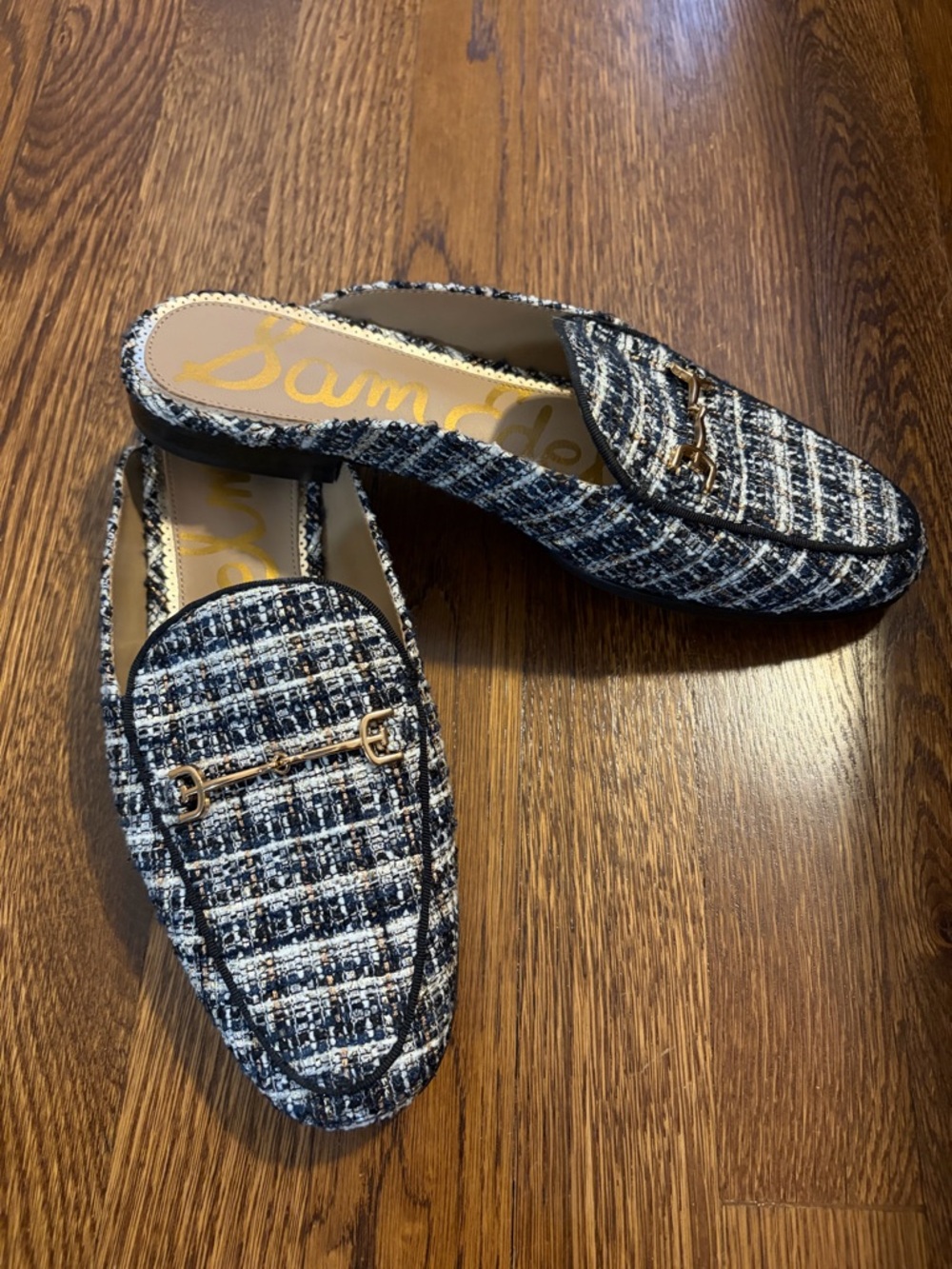 Sam Edelman Black/White/Gold Tweed Linnie Slip-On Mules
